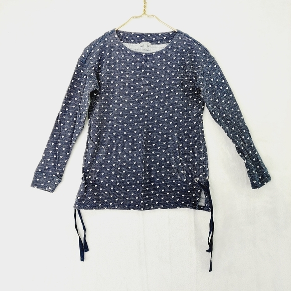 T by Talbots Navy Blue White Heart Print Knit Long Sleeve Side Lace Top P3031 - Picture 1 of 7